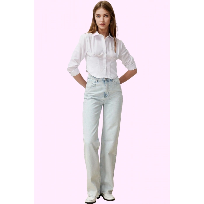 Kadın Pamuk Denim Wide Leg Jean Yüksek Bel Rahat Günlük Stil Hafta Sonu Yaz Aylarının Vazgeçilmezi