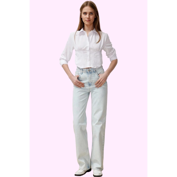 Kadın Pamuk Denim Wide Leg Jean Yüksek Bel Rahat Günlük Stil Hafta Sonu Yaz Aylarının Vazgeçilmezi