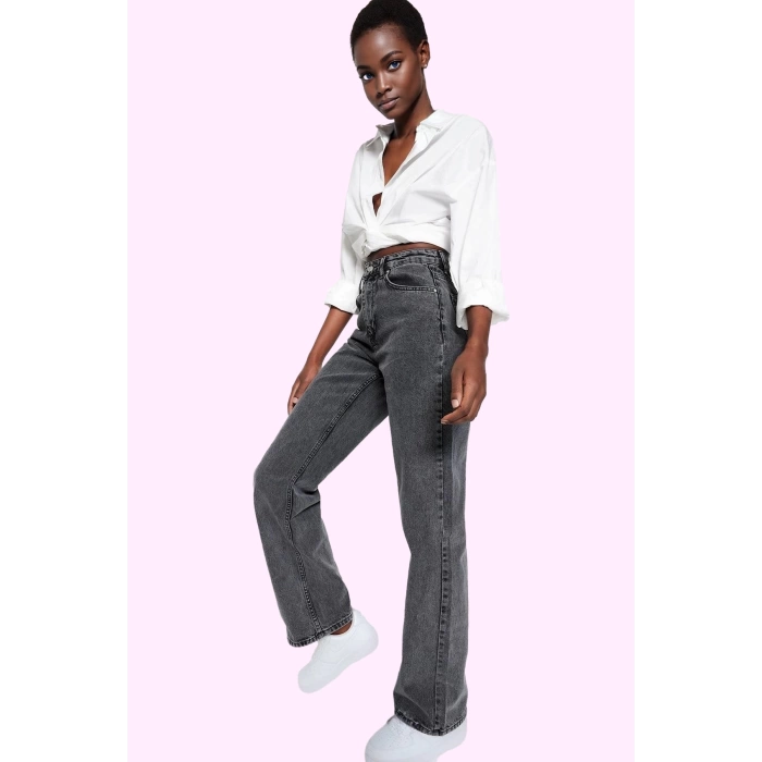 Kadın Pamuk Denim Wide Leg Jean Yüksek Bel Rahat Günlük Stil Hafta Sonu Yaz Aylarının Vazgeçilmezi
