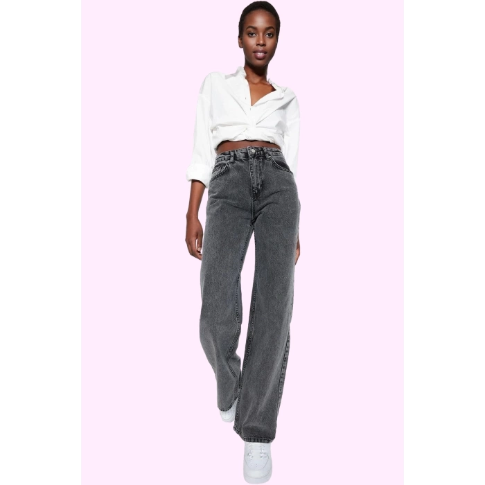 Kadın Pamuk Denim Wide Leg Jean Yüksek Bel Rahat Günlük Stil Hafta Sonu Yaz Aylarının Vazgeçilmezi