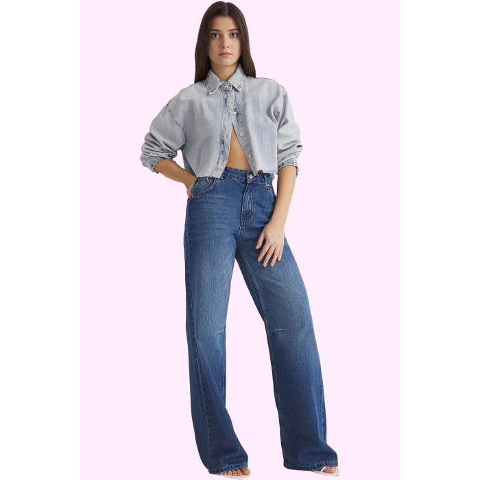 Kadın Pamuk Denim Wide Leg Pantolon Günlük Kullanım İçin Rahat Kalıp Yaz Aylarının Vazgeçilmezi