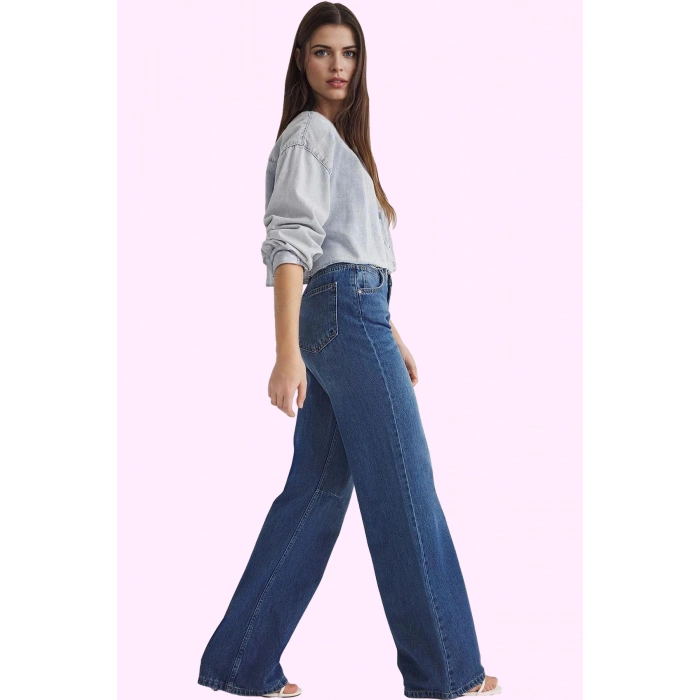 Kadın Pamuk Denim Wide Leg Pantolon Günlük Kullanım İçin Rahat Kalıp Yaz Aylarının Vazgeçilmezi