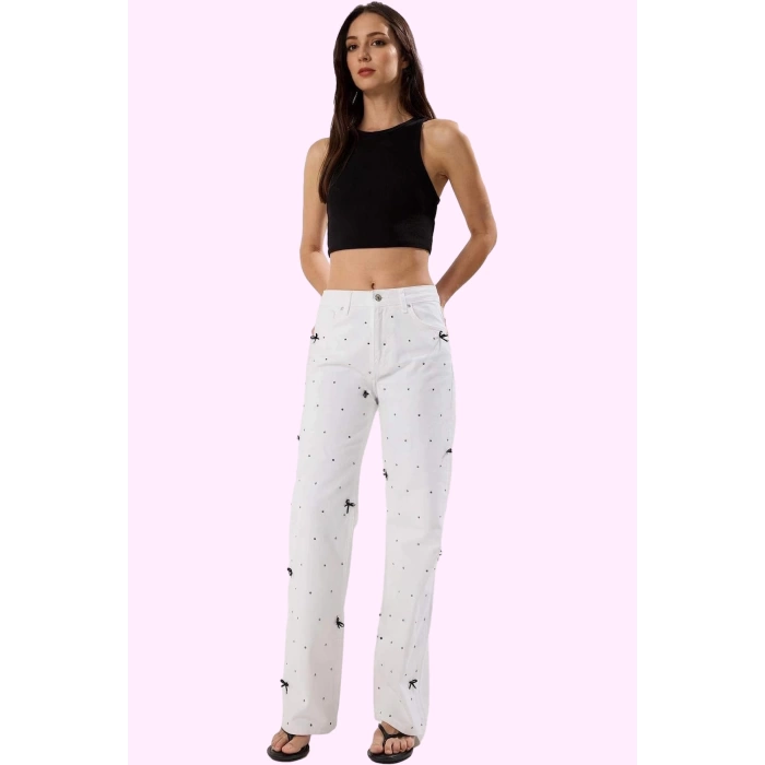 Kadın Pamuk Denim Wide Leg Pantolon Normal Bel Düz Desen Rahat Günlük Kullanım Özel Günler