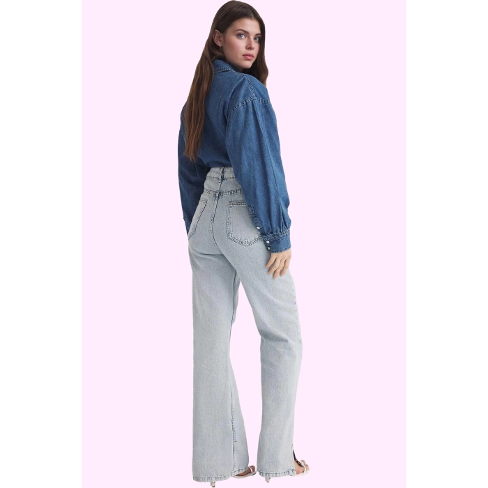 Kadın Pamuk Denim Yüksek Bel Wide Leg Pantolon Casual Stil Günlük Kullanım Kaliteli Malzeme