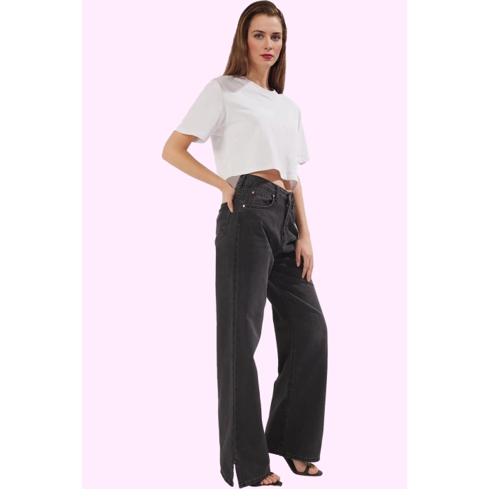 Kadın Pamuk Denim Yüksek Bel Wide Leg Pantolon Casual Stil Günlük Kullanım Kaliteli Malzeme