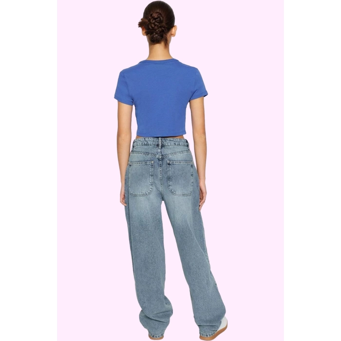 Kadın Pamuk Düşük Bel Boru Paça Jean Skater Siluet Baggy Kalıp Günlük Kullanım Özel Günler