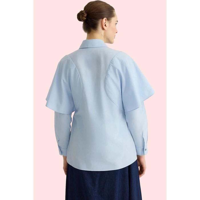 Kadın Pamuk Polyester Basic Gömlek Pelerin Detaylı Uzun Kollu Yaka Şık Günlük Modern Tasarım