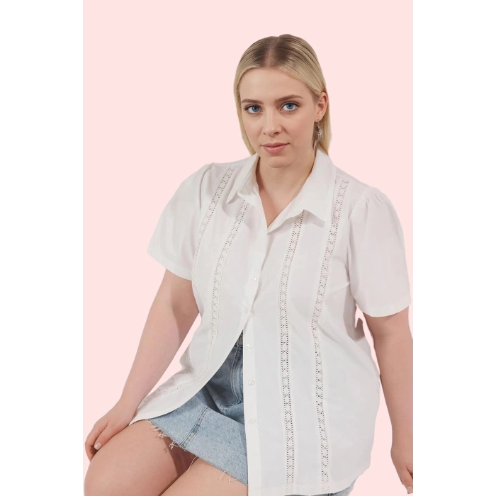 Kadın Pamuk Polyester Brode Detaylı Gömlek Günlük Şıklık Hafta Sonu Yaz Aylarının Vazgeçilmezi