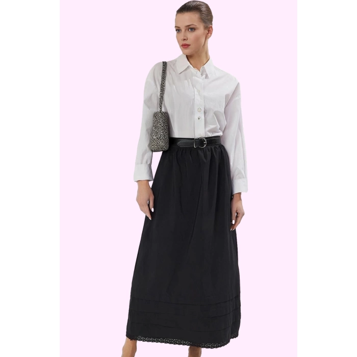 Kadın Pamuk Polyester Maxi Kloş Etek Dantel Detaylı Tüm Sezon Günlük Kullanım Modern Tasarım