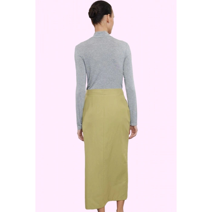 Kadın Pamuk Polyester Midi Etek Kemerli Yüksek Bel Kalem Günlük Yaz Aylarının Vazgeçilmezi