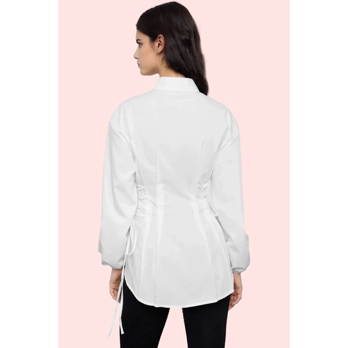 Kadın Pamuk Polyester Terrycotton Kumaş Gömlek Düz Desen Yaka Fitted Kalıp Günlük Şıklık Hafta Sonu