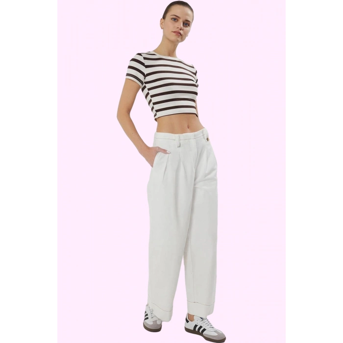 Kadın Pamuk Regular Pantolon Geniş Paça Wide Leg Günlük Stil Hafta Sonu Yaz Aylarının Vazgeçilmezi