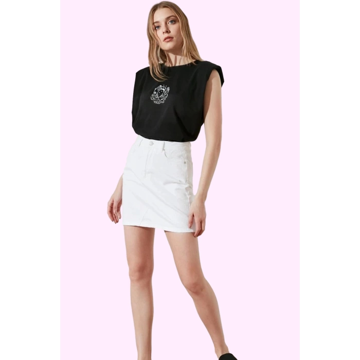 Kadın Pamuk Rigid Dokuma Mini Denim Etek A line Kalıp Yaz Günlük Kullanım Kaliteli Malzeme
