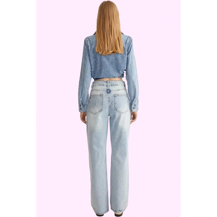 Kadın Pamuklu Denim Geniş Paça Pantolon Günlük Kullanım için Hafta Sonu Yaz Aylarının Vazgeçilmezi