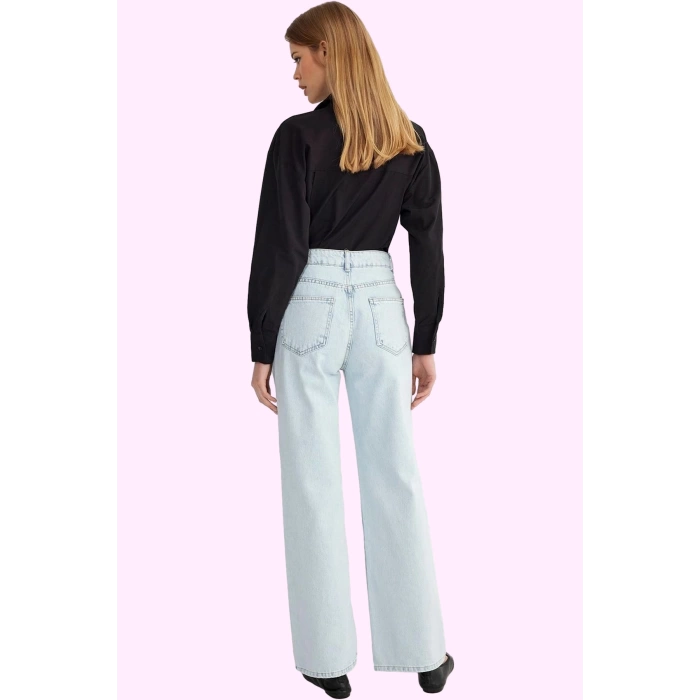 Kadın Pamuklu Denim Geniş Paça Pantolon Rahat Günlük Stil Hafta Sonu Yaz Aylarının Vazgeçilmezi
