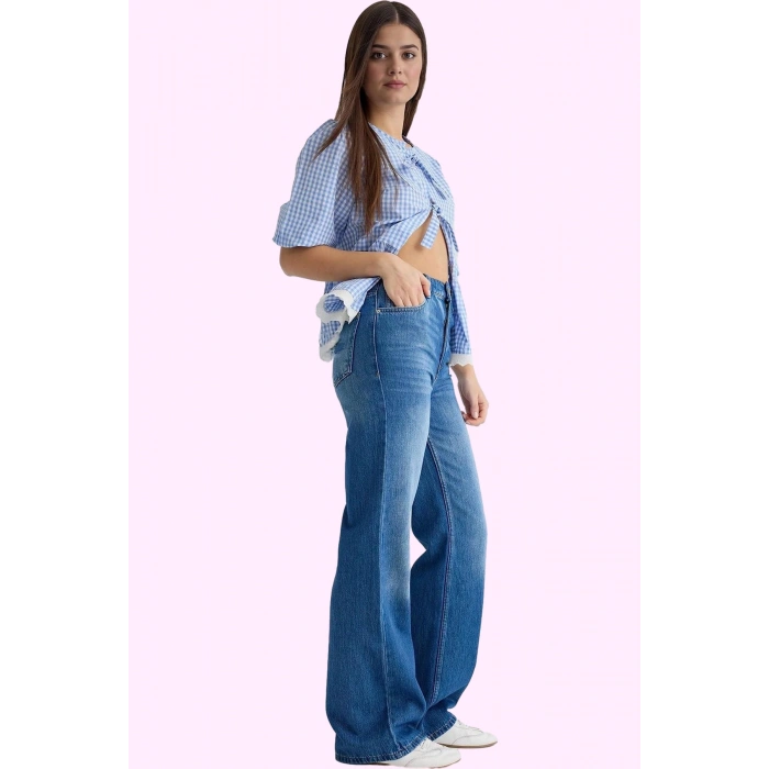 Kadın Pamuklu Denim Geniş Paça Pantolon Rahat Kesim Günlük Kullanım Yaz Aylarının Vazgeçilmezi