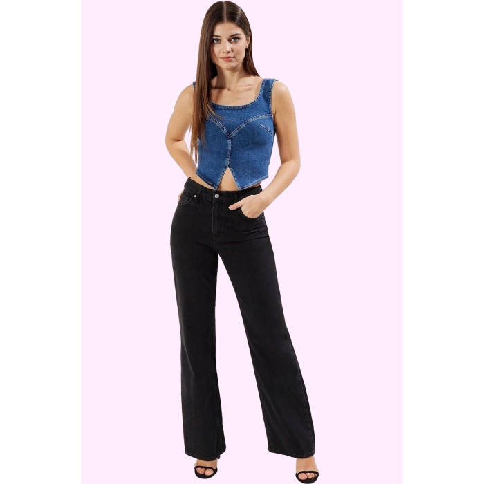 Kadın Pamuklu Denim Geniş Paça Pantolon Rahat Kesim Günlük Kullanım Yaz Aylarının Vazgeçilmezi