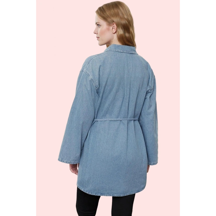 Kadın Pamuklu Denim Gömlek Tunik Regular Kalıp İspanyol Kol Günlük Ve Özel Günler Hafta Sonu