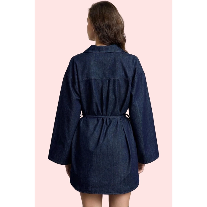 Kadın Pamuklu Denim Gömlek Tunik Regular Kalıp İspanyol Kol Günlük Ve Özel Günler Hafta Sonu