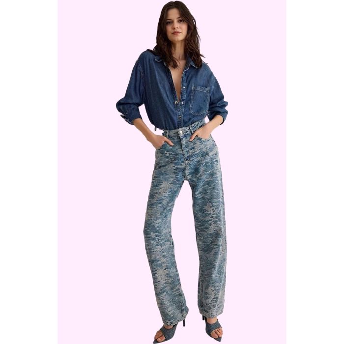 Kadın Pamuklu Denim Jean Düşük Bel Barrel Kalıp Geniş Paça Günlük Kullanım Kaliteli Malzeme
