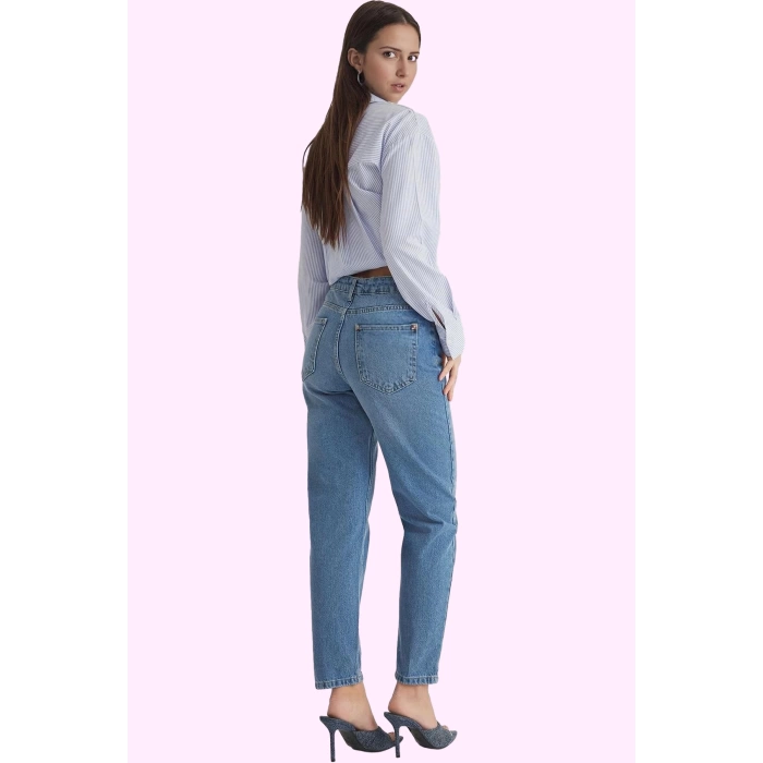 Kadın Pamuklu Denim Jean Mom Kalıp Uzun Boy Geniş Paça Günlük Şıklık Yaz Aylarının Vazgeçilmezi