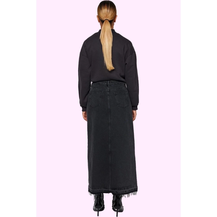 Kadın Pamuklu Denim Maxi Etek Yırtmaçlı A line Günlük ve Şık Kombinler İçin Modern Tasarım