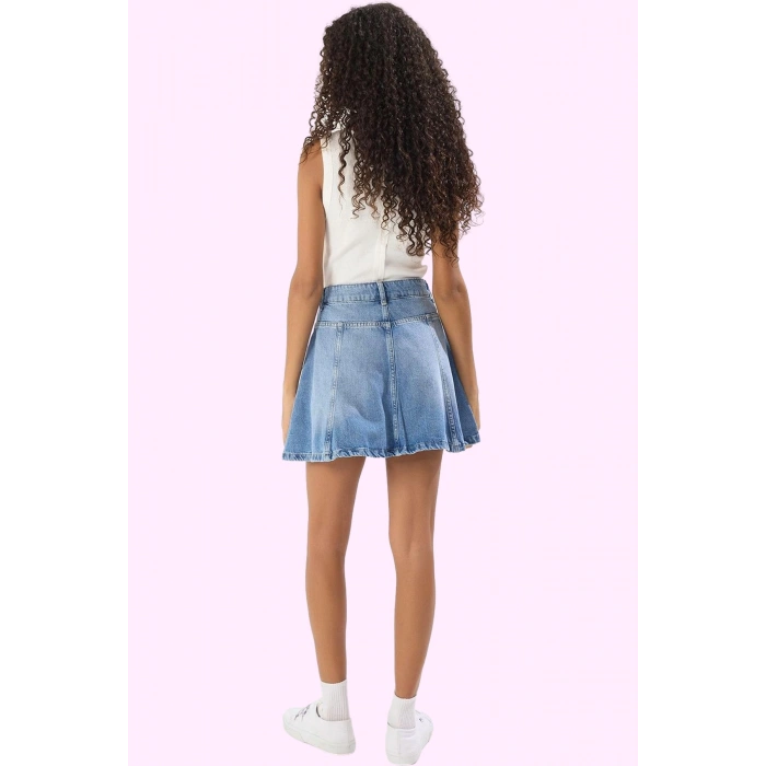 Kadın Pamuklu Denim Mini Etek; Yazlık Fırfırlı A line Yüksek Bel Yaz Aylarının Vazgeçilmezi
