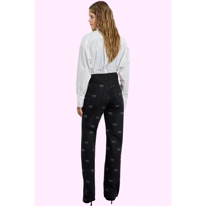 Kadın Pamuklu Denim Pantolon Geniş Paça Yüksek Bel Günlük Stil Hafta Sonu Kaliteli Malzeme