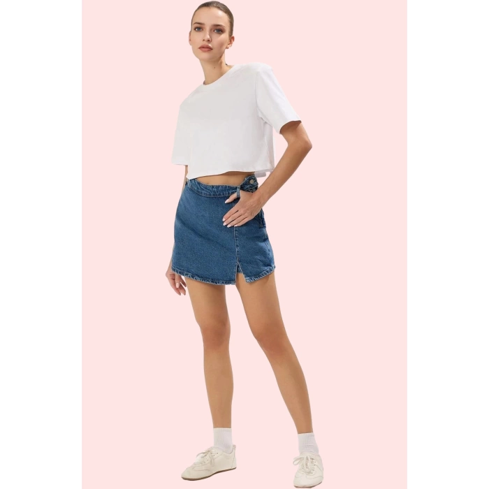Kadın Pamuklu Denim Şort Etek Düz Desen Geniş Paça Rahat Yazlık Yaz Aylarının Vazgeçilmezi