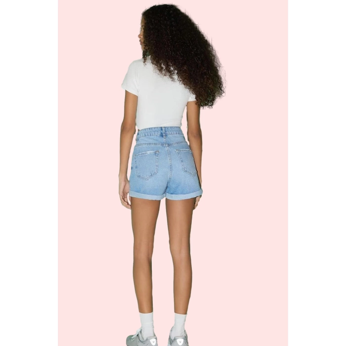 Kadın Pamuklu Denim Şort Etek Düz Desenli Yüksek Bel Yazlık Casual Yaz Aylarının Vazgeçilmezi