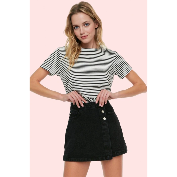 Kadın Pamuklu Denim Şort Etek Parça Boya Casual Stil Yüksek Bel Yaz Aylarının Vazgeçilmezi
