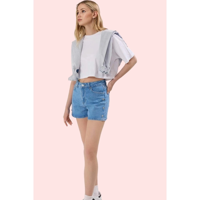 Kadın Pamuklu Denim Şort Normal Bel Düz Desen Günlük Kullanım Hafta Sonu Dayanıklı Malzeme