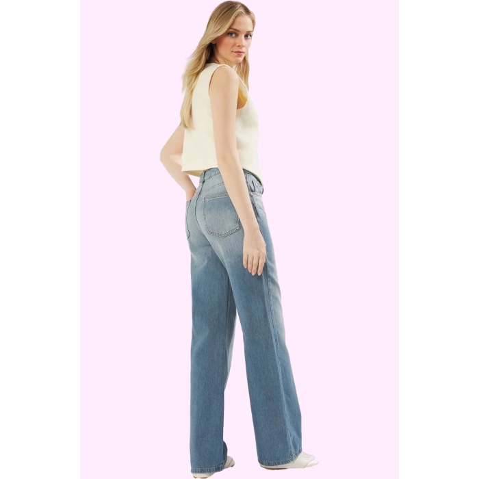 Kadın Pamuklu Denim Wide Leg Jean Pantolon Günlük Ve Rahat Kullanım Yaz Aylarının Vazgeçilmezi