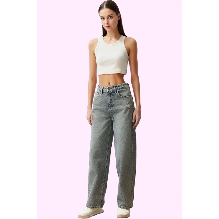 Kadın Pamuklu Denim Wide Leg Pantolon Düşük Bel Günlük Stil Hafta Sonu Yaz Aylarının Vazgeçilmezi