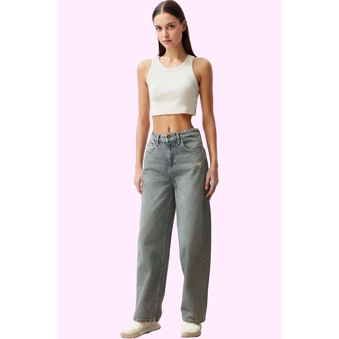 Kadın Pamuklu Denim Wide Leg Pantolon Düşük Bel Günlük Stil Hafta Sonu Yaz Aylarının Vazgeçilmezi