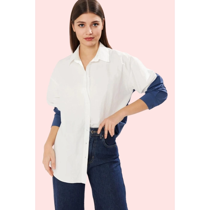 Kadın Pamuklu Dokuma Gömlek Uzun Kollu Regular Boy Oversize Kalıp Yaz Aylarının Vazgeçilmezi