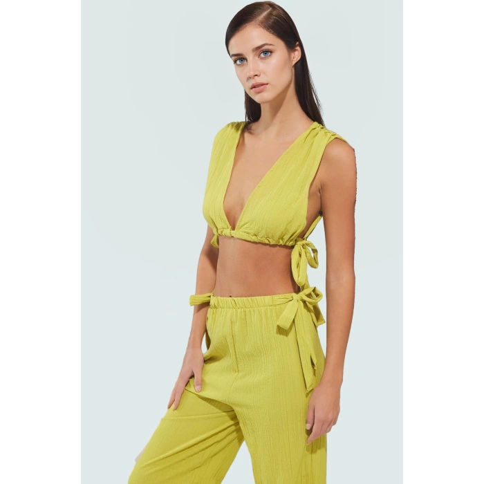 Kadın Pamuklu Dokuma Plaj Bluz Pantolon Takımı Rahat Yaz Kombinleri İçin Modern Stil