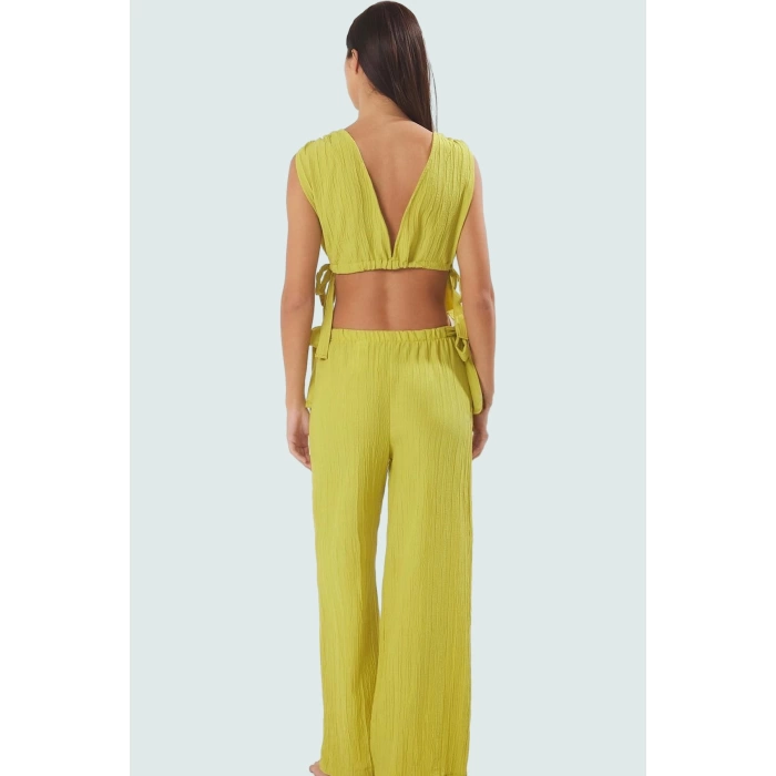 Kadın Pamuklu Dokuma Plaj Bluz Pantolon Takımı Rahat Yaz Kombinleri İçin Modern Stil