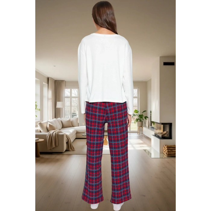 Kadın Pamuklu Ekoseli Pijama Takımı Rahat Ev Giyim Seçkin Malzeme Dayanıklı