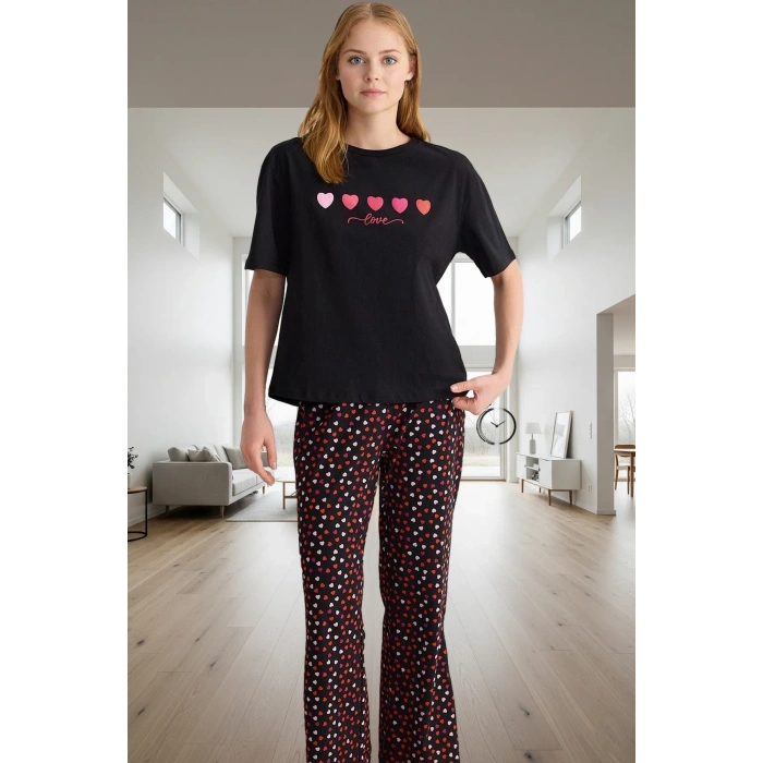 Kadın Pamuklu Kısa Kollu Bisiklet Yaka Pijama Takımı Uzun Ömürlü Premium Kalite Seçkin Malzeme