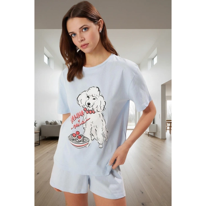Kadın Pamuklu Köpek Desenli Rahat Pijama Takımı Yazlık Homewear Mükemmel Uyum Kaliteli İşçilik