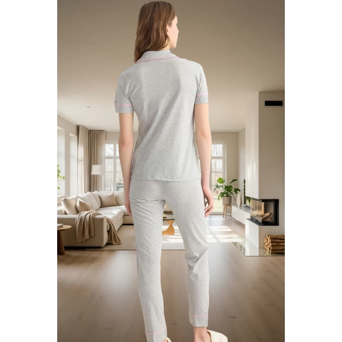 Kadın Pamuklu Kuzu Baskılı Regular Kalıp Kısa Kollu Pijama Takımı Profesyonel Görünüm