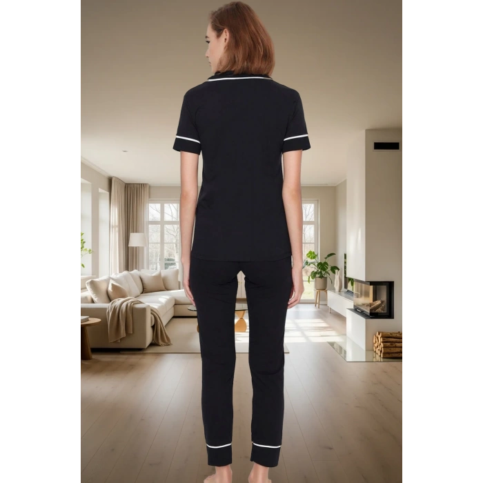 Kadın Pamuklu Kuzu Baskılı Regular Kalıp Kısa Kollu Pijama Takımı Profesyonel Görünüm
