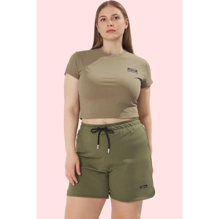 Kadın Pamuklu Örme Şort Büyük Beden Yüksek Bel Casual Stil Günlük Kullanım Kaliteli Malzeme