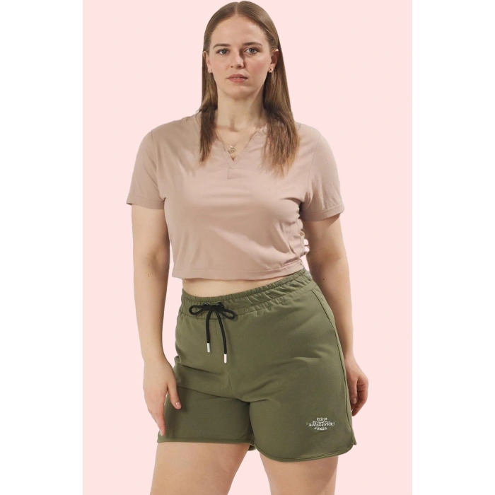 Kadın Pamuklu Örme Şort Büyük Beden Yüksek Bel Casual Stil Günlük Kullanım Kaliteli Malzeme