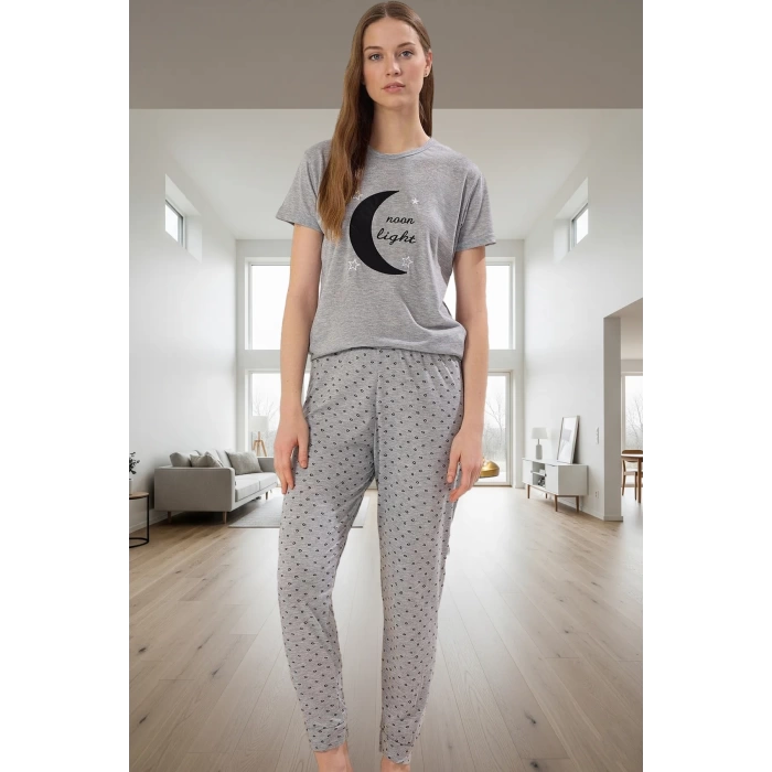 Kadın Pamuklu Pijama Takımı Galaksi Baskı Regular Kalıp Rahat Ev Giyim Profesyonel Görünüm