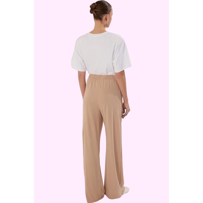 Kadın Pike Örme Pantolon Yüksek Bel Geniş Paça Casual Stil Günlük Kullanım Kaliteli Malzeme