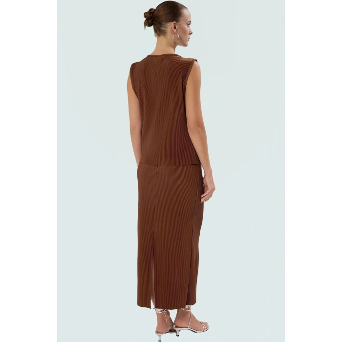Kadın Pilise Örme Bluz Etek Takım Yüksek Bel Yazlık Casual Mükemmel Uyum Kalite