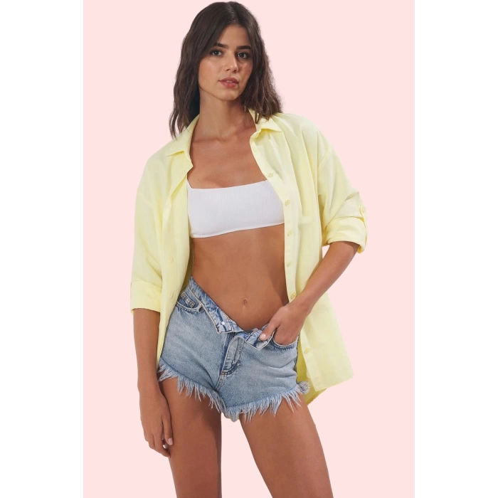 Kadın Plaj Gömleği Çiçekli Desenli Pamuk Polyester Rahat Yazlık Kombin Yaz Aylarının Vazgeçilmezi
