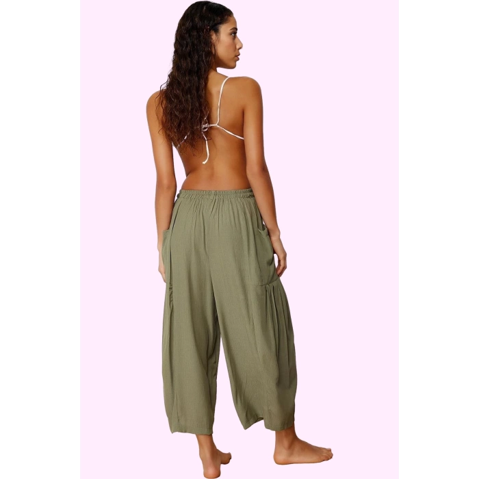Kadın Plaj Pantolonu Viskoz Karışımlı Boru Paça Regular Boy Günlük Kullanım Modern Tasarım